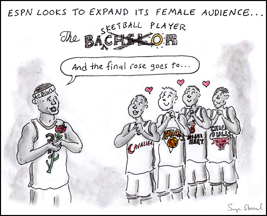 lebron james, cavaliers, espn special, new york knicks, chicago bulls, miami heat, bachelor, basketball, female tv demographic, cartoon