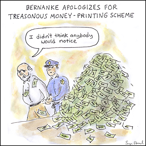 rick perry, bernanke treason, print money cartoon, fed