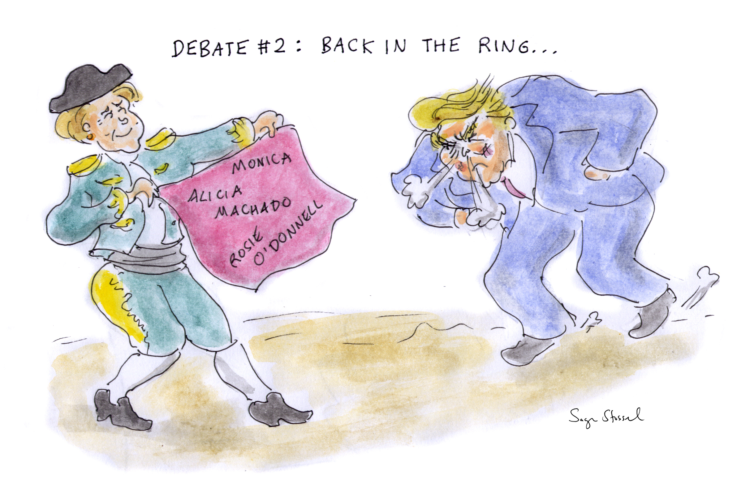 clinton trump second presidential debate, anderson cooper, cnn, cartoon