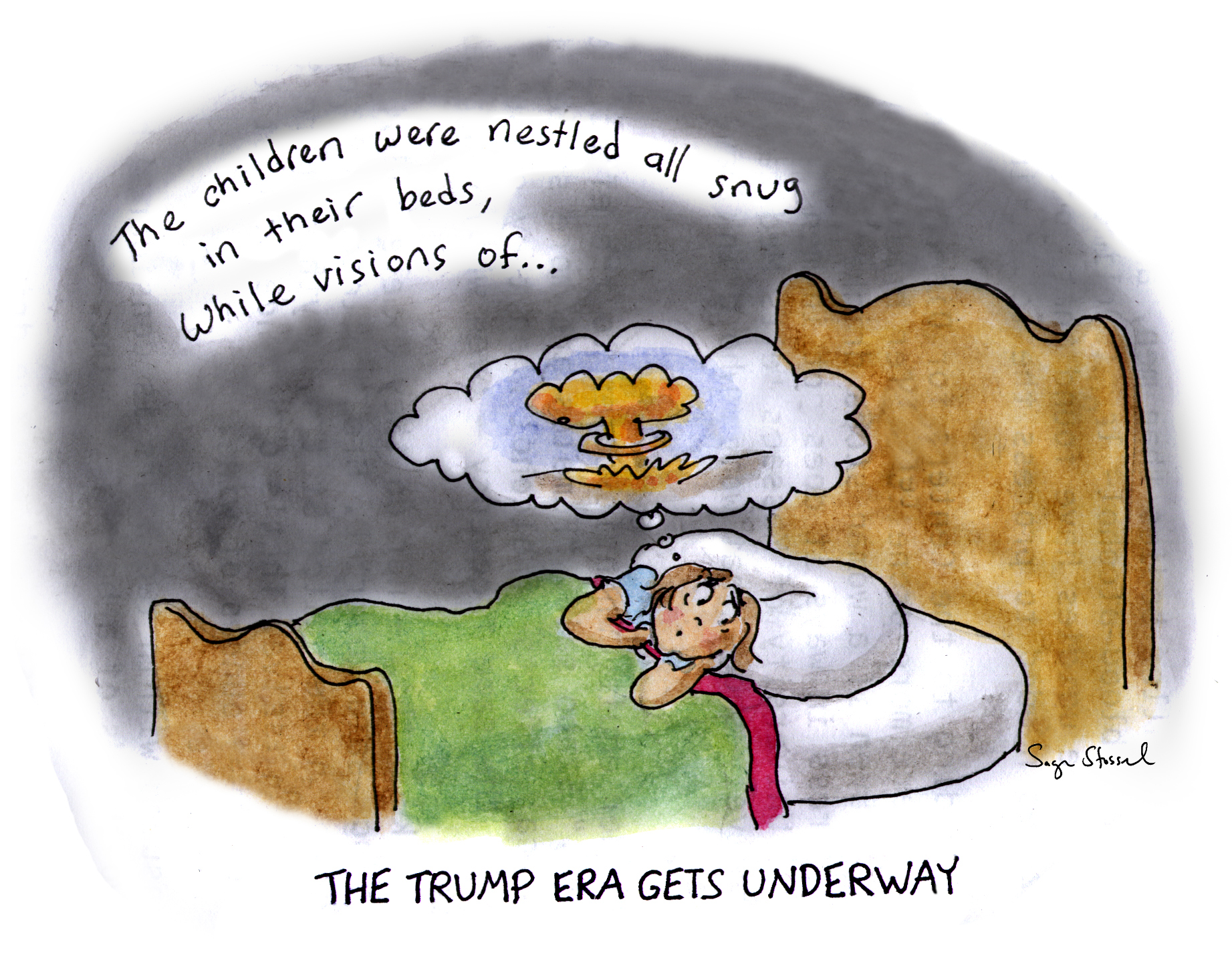 trump, nuclear arms race, tweet, proliferation, putin, christmas, holidays, president, cartoon