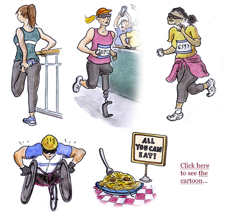 boston marathon, runners, athletes, boston strong, newton, heartbreak hill, wellesley, trump, wheelchair marathoners, cartoon, boston globe, sage stossel