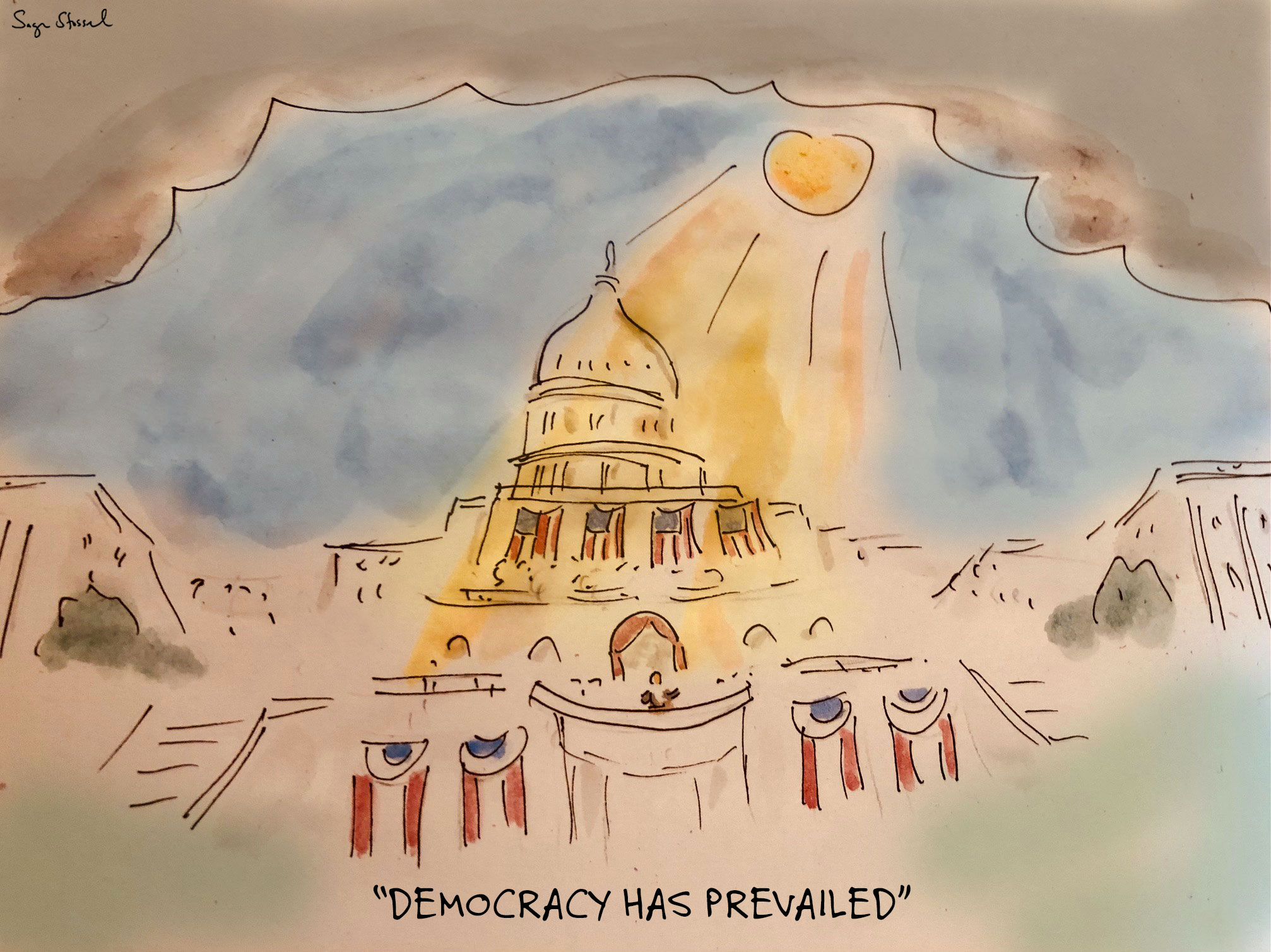 biden inauguration, democracy, america, trump, weather, cartoon, sage stossel